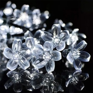Instalatie Craciun, 5 metri, 20 Becuri LED tip Flori de cires, pentru exterior cu incarcare solara, Alb rece, Flippy - Img 4