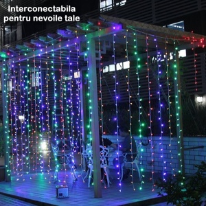 Instalatie Craciun, Tip Perdea, 1 m x 1 m, 60 LED-uri, Multicolor, Controler, 8 jocuri de lumini, Interconectabila, Fir transparent, Interior/ Exterior, Yoto - Img 8