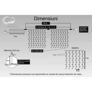 Instalatie Craciun, Tip Perdea, IP44, 20 m x 1 m, 1200 LED-uri, Albastru, 8 jocuri de lumini, Transformator cu telecomanda, Interconectabila, Prelungitor 3 m inclus, Fir transparent, Interior/ Exterior, Flippy - Img 11