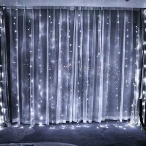 Instalatie Craciun, Tip Perdea, IP44, 8 m x 2 m, 960 LED-uri, Alb rece, cu flash, Transformator cu telecomanda, Interconectabila, Prelungitor 3 m inclus, Fir transparent, Interior/ Exterior, Flippy - Img 2