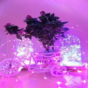 Instalatie de Craciun cu Baterii Fir Cupru Tip Sir 5 m 50 LED -uri Roz - Img 2