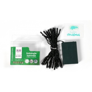 Instalatie de Craciun cu Baterii Tip Liniar, 2 jocuri de lumini, Fir Verde 3 m 30 LED -uri, Alb Rece - Img 4