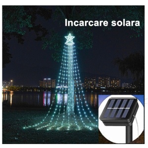 Instalatie Luminoasa Tip Perdea pentru Pomul de Craciun, cu Stea Luminoasa, 350 LED-uri, incarcare solara, pentru exterior, lumina rece, Tree Dazzler - Img 5