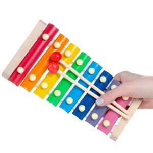 Instrument Muzical Xilofon Flippy, din Lemn, 8 Note Muzicale, 2 Bete de Percutie, 4-6 Ani, Multicolor - Img 10