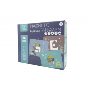 Joc Magnetic Tangram, tabla si forme diverse magnetice, 34 de piese, pentru copii, +3 ani, multicolor - Img 1