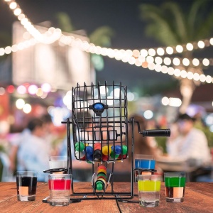 Joc Mini Loterie Flippy, Bingo, cu Pahare de Shot din Sticla, 20 x 20 x 19 cm, 48 Bile, Negru - Img 5