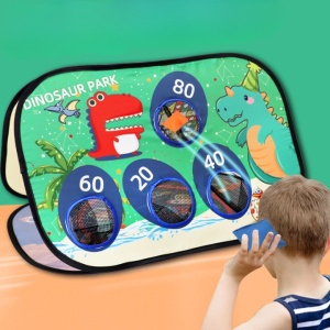 Joc pentru Copii, Flippy, Aruncarea Sacilor cu Nisip, Sageti, 8 Mingi, 4 Saci, Geanta Portabila, Interactiv, Model Dinozauri, 77.5x44.5x42 cm, Multicolor - Img 8