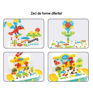 Jucarie educativa pentru copii, Flippy, Set 258 piese, 6 in 1, Valiza cu bormasina, Multicolor - Img 5