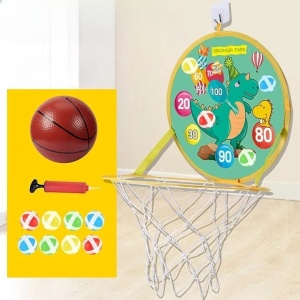 Jucarie Interactiva, Flippy, 2 in 1, Cos de Basket si Tinta de Darts, Minge 16 cm, Pompa, 8 Mingii cu Scai, Model Dragon, Multicolor - Img 2