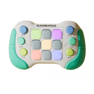 Jucarie Interactiva Flippy, Tip Consola Pop It, 6 butoane functionale, 5 Moduri de Joc, 600 Niveluri, + 3 ani, Verde/Gri - Img 1