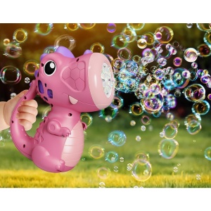 Jucarie Interactiva pentru Baloane de Sapun, Flippy, Sunete si Lumini, Model Dinozaur, cu 8 Orificii, 15 x 8.5 x 18.5, Roz - Img 3