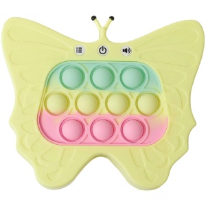 Jucarie Interactiva Tip Consola pentru Copii, Flippy, Diferite Moduri de Joc, 120 Nivele, Material ABS/silicon, cu Nivele, Sunete si Lumini, 12 x 5.5 x 13.5 cm cm, Model Fluture, Galben - Img 1