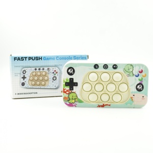 Jucarie interactiva tip consola pentru copii Flippy, speed push whack-a-mole, joc de viteza pop it, material ABS/silicon, cu nivele, sunete si lumini, 15.5 x 7.6 x 5.3 cm, model dinozaur, verde - Img 4