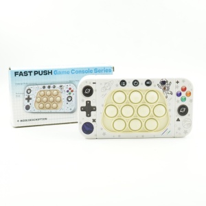 Jucarie interactiva tip consola pentru copii Flippy, speed push whack-a-mole, joc de viteza pop it, material ABS/silicon, cu nivele, sunete si lumini, 15.5 x 7.6 x 5.3 cm, model astronaut, alb - Img 4
