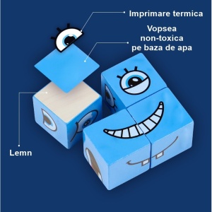 Jucarie pentru copii montessori Flippy, cub din lemn, asamblare fete, 64 de carti distractive, pentru baieti si fete, varsta +3 ani, educativ, multicolor - Img 8