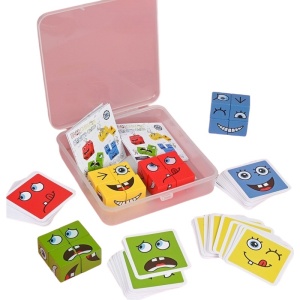 Jucarie Pentru Copii Montessori Flippy, Cub din Lemn, Asamblare Fete, 64 de Carti Distractive, pentru Baieti si Fete, Varsta +3 ani, Educativ, Ambalaj din plastic, 12 x 12 x 3 cm, multicolor - Img 1