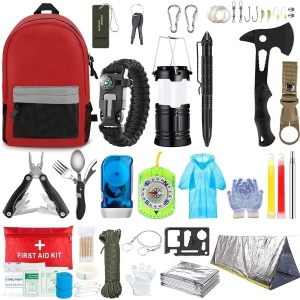 Kit supravietuire multifunctional Flippy, Instrumente profesionale, Agatatoare ghiozdan, pentru Camping, Drumetii, Aventuri in aer liber, borseta inclusa, gri - Img 1