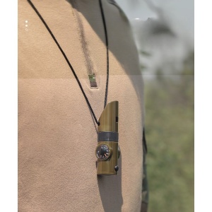 Kit supravieturie Flippy, Fluier multifunctional 7 in 1, pentru drumetii, hiking, lupa, fluier, termometru, depozitare pastile, busola, din material ABS, cu snur, 9,7 x 2,8 cm, verde - Img 2
