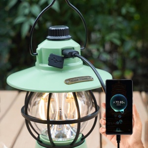 Lampă de camping retro portabilă, Felinar Vintage LED ABS, Acumulator inclus 1200 mAh, reincarcabila, 3 moduri de iluminare, intensitate reglabila,Lampa portabila pentru cort în aer liber, Mint - Img 7