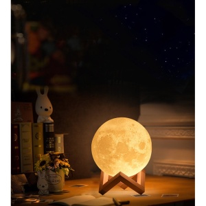 Lampa de veghe luna 3D Moon Light, lumina LED alb cald, alimentare baterii, fara acumulator, stand din plastic inclus, 12 cm, Flippy - Img 7