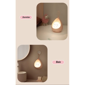 Lampa de veghe portabila cu 2 moduri de functionare Flippy, silicon non-toxic, reincarcabila USB, senzor miscare, alb, iepuras - Img 8