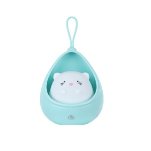 Lampa de veghe portabila cu 2 moduri de functionare Flippy, silicon non-toxic, reincarcabila USB, senzor miscare, albastru, pisicuta - Img 1