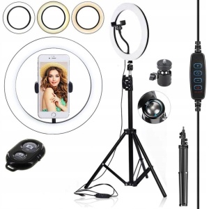 Lampa LED Circulara cu Trepied Metalic Extensibil, Flippy, Rotativa 360 de Grade, Lungime Extensie 210 cm, Diametru Lampa 26 cm, Conectare USB, Telecomanda, 3 Trepte de Lumina, Negru - Img 4