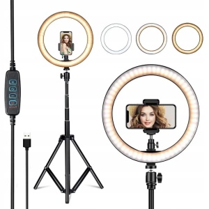 Lampa LED Circulara cu Trepied Metalic Extensibil, Flippy, Rotativa 360 de Grade, Lungime Extensie 210 cm, Diametru Lampa 26 cm, Conectare USB, Telecomanda, 3 Trepte de Lumina, Negru - Img 14