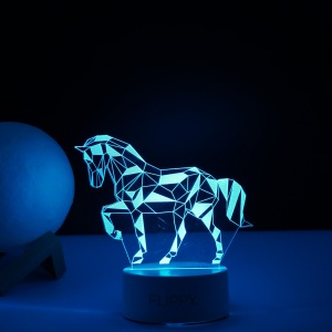 Lampa LED decorativa, Flippy, 3D, Cal, cu telecomanda, doua moduri de alimentare USB si baterii, 20 cm inaltime, din material acril si lumina multicolora, alb - Img 4