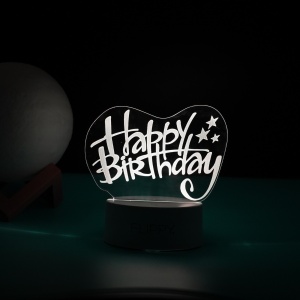 Lampa LED decorativa, Flippy, 3D, Happy Birthday, cu USB si baterii, 20 cm inaltime, din material acril, lumina multicolora si telecomanda inclusa, alb - Img 3