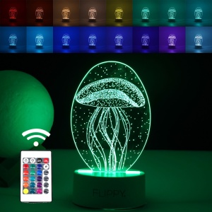 Lampa LED decorativa, Flippy, 3D, Meduza, din material acril si lumina multicolora, alb - Img 1