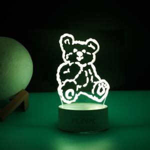Lampa LED decorativa, Flippy, 3D, Ursulet, cu telecomanda, doua moduri de alimentare USB si baterii, 20 cm inaltime, din material acril si lumina multicolora, alb - Img 5