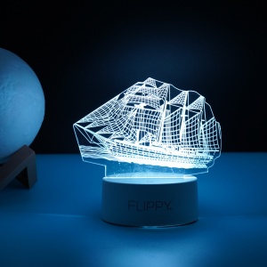 Lampa LED decorativa, Flippy, 3D, Vapor, cu telecomanda, doua moduri de alimentare USB si baterii, 20 cm inaltime, din material acril si lumina multicolora, alb - Img 4