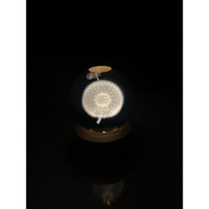 Lampa LED Decorativa, Flippy, cu Bila de Cristal cu Diametru 6cm, Model Papadie 3D, Alimentare USB, Suport din Lemn, Lumina Alb Cald - Img 8