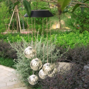 Lampa solara de tip decoratiune pentru gradina, Flippy, model clopotel de vant, alb cald - Img 7