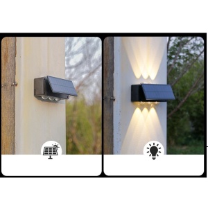Lampa solara LED bidirectionala Flippy, cu panou ajustabil, comutator culoare lumina, pentru perete, scari, gradina, terasa, 16 x 6.5 cm, 6 LED-uri, material ABS, baterie 3.7 V, 1200mah, multicolor - Img 5