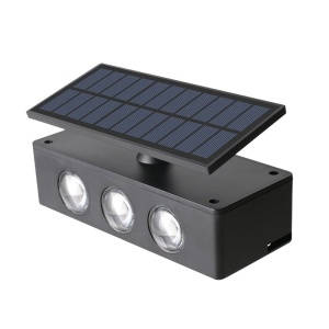 Lampa solara LED bidirectionala Flippy, cu panou ajustabil, comutator culoare lumina, pentru perete, scari, gradina, terasa, 16 x 6.5 cm, 6 LED-uri, material ABS, baterie 3.7 V, 1200mah, multicolor - Img 1