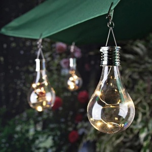 Lampa Solara LED Decorativa sub forma de Bulb, pentru exterior, suspendata, IP65, Ultron Transparent, lumina calda, Flippy - Img 5