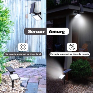 Lampa solara pentru terasa/gradina 48 de LED-uri Flippy, cu 2 moduri de fixare, senzor de lumina, IP44, material ABS, 5W, 80 lm, 26.5 cm x 14 cm, Alb Rece - Img 6