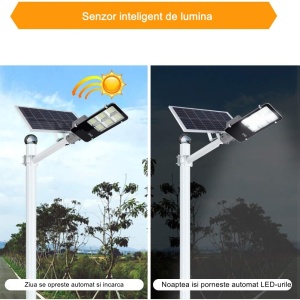 Lampa solara stradala Flippy, IP65, senzor de lumina, 100 LED-uri SMD, 7200 lm, panou 12W, putere 80W, autonomie 12-16 ore, telecomanda, montare prin fixare, pentru strada sau gradina, finisaj lucios, material ABS, 38.6 x 13.3 x 6.5 cm, lumina alb rece - Img 3