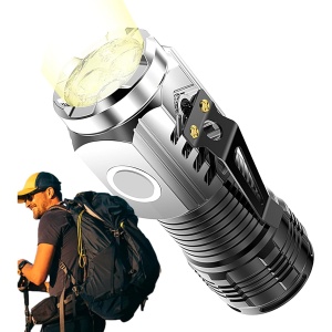 Lanterna cu 3 Nuclee Led, Flippy, Incarcare USB, Autonomie 4-20h, Raza Maxima 100-200 m, 5W, 4 x 4 x 9 cm, Suport de Agatat, Fund Magnetic, Argintiu - Img 2