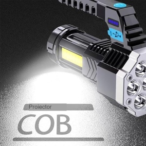 Lanterna LED Lumina Puternica, Rezistenta la Apa, Tip Proiector COB, Flippy, Lanternă Reincarcabila, USB, cu Maner pentru Drumetii, Lanterna de Urgenta, Aer Liber, 14.1 x 6.4 cm, Culoare Negru cu Comutator Albastru - Img 3