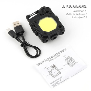 Lanterna Mini de Buzunar Tip Breloc, Flippy, Incarcare prin USB Type C, Multifunctionala, pentru Exterior, Camping, Alpinism, Ciclism, Mini Lanterna Elvis, 6.1 x 5 x 2.5 cm, Lumina Puternica, Culoare Negru - Img 3