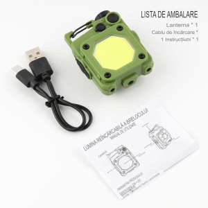 Lanterna Mini de Buzunar Tip Breloc, Flippy, Incarcare prin USB Type C, Multifunctionala, pentru Exterior, Camping, Alpinism, Ciclism, Mini Lanterna Elvis, 6.1 x 5 x 2.5 cm, Lumina Puternica, Culoare Verde - Img 7
