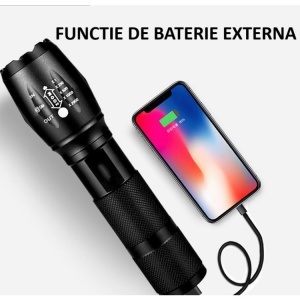 Lanterna Power Bank LED, Flippy, Incarcare USB, Raza 300m, 5W, Model T9 Telescopic 14.7 -15.7 cm, Functie Zoom si Incarcare Telefon, Negru - Img 7