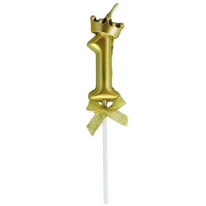 Lumanare pentru Tort Cifra 1, Model Coroana, Gold, Flippy, Party - Img 1
