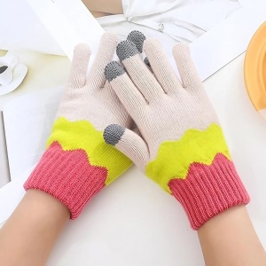 Manusi de Dama, Flippy, Model Ondulat, Functie Touchscreen (ecran tactil), Material Acril Tricotat, Manseta Elastica, Interior Catifelat, Marime Universala, Galben/Roz - Img 7
