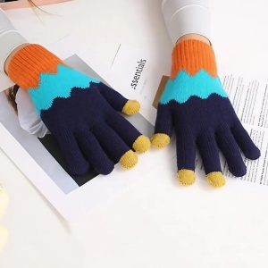 Manusi de Dama, Flippy, Model Ondulat, Functie Touchscreen (ecran tactil), Material Acril Tricotat, Manseta Elastica, Interior Catifelat, Marime Universala, Portocaliu/Albastru - Img 10