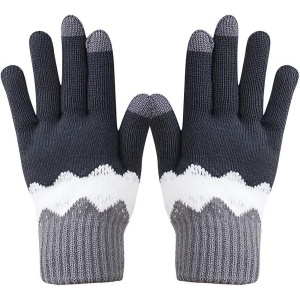 Manusi de Dama, Flippy, Model Ondulat, Functie Touchscreen (ecran tactil), Material Acril Tricotat, Manseta Elastica, Interior Catifelat, Marime Universala, Gri/Alb