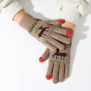 Manusi de Dama, Flippy, Model Ren, Functie Touchscreen (ecran tactil), Material Acril Tricotat, Manseta Elastica, Interior Catifelat, Marime Universala, Kaki - Img 11